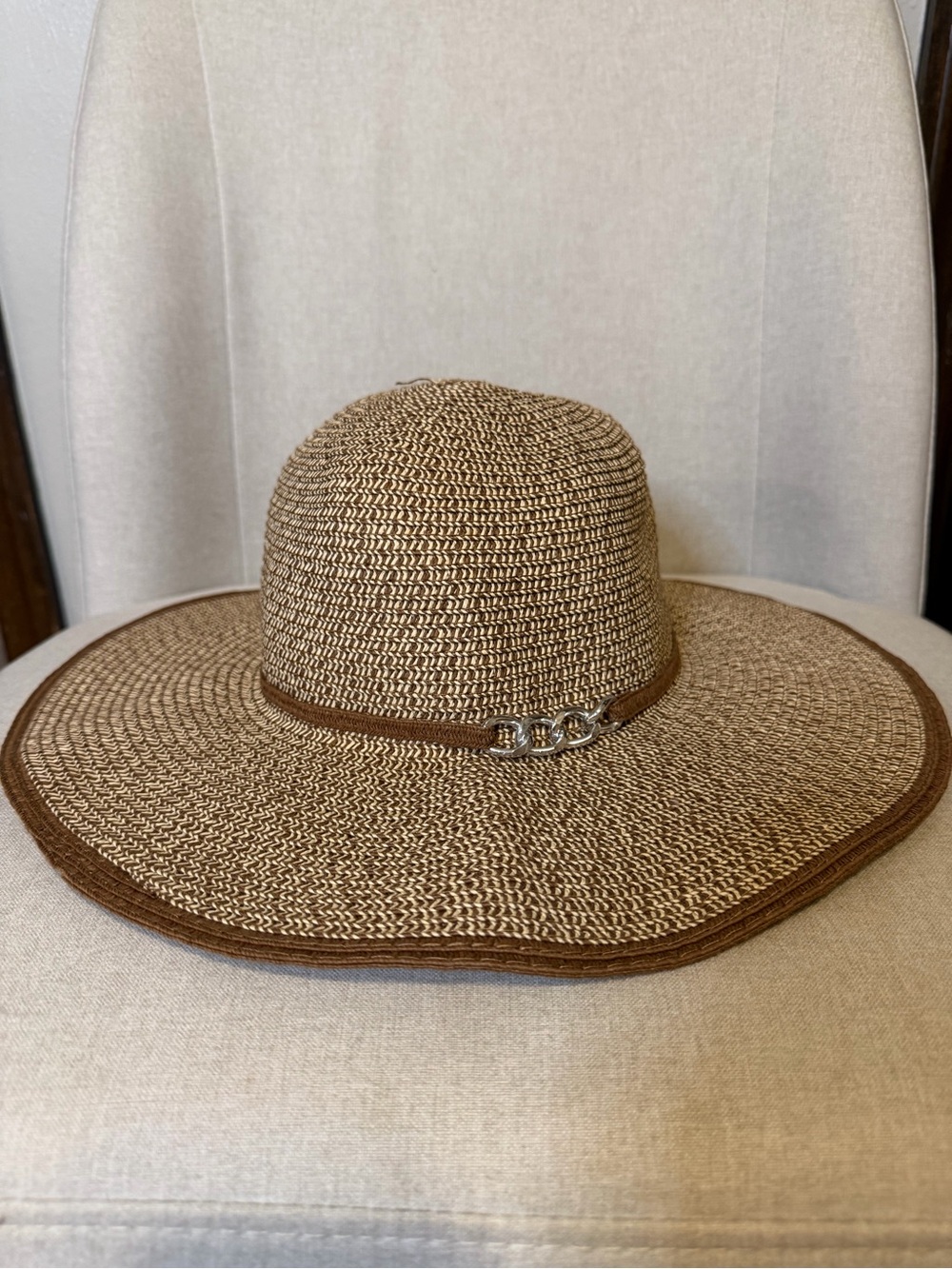 Marcus Adler Braided Trim Wide-Brim Sun Hat in Brown and Tan